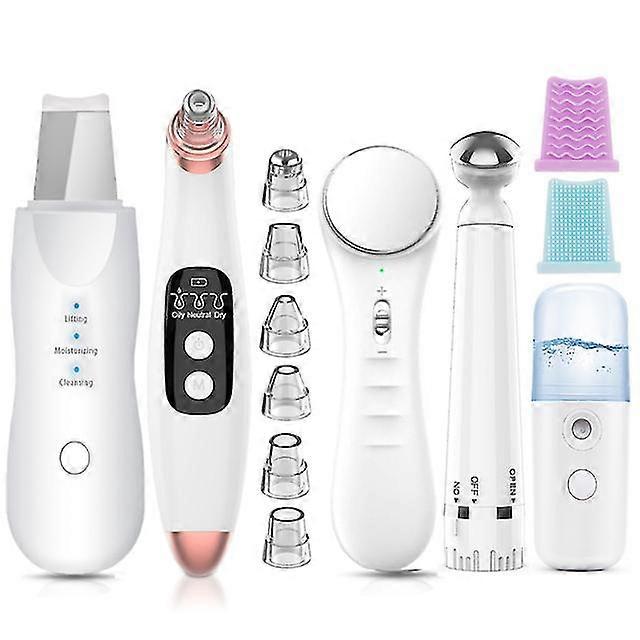 Scrubber per la pelle a ultrasuoni + pulitore elettrico per punti neri + vaporizzatore per il viso nano spray + strumento massaggiante per il viso + bellezza degli occhi