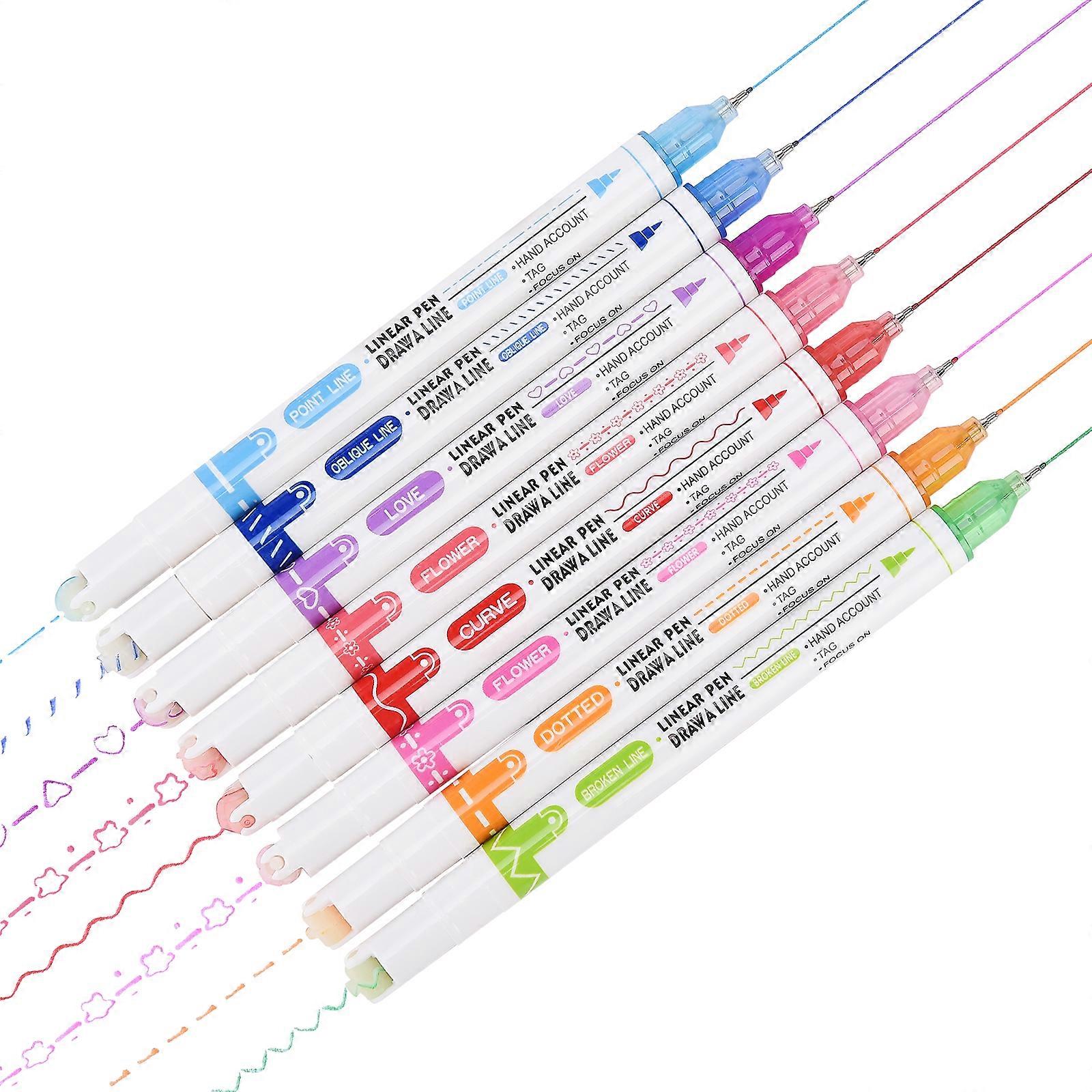 8pcs Dual Tip Curve Pens Textmarker Flownwing Flair Stifte, die Designs machen, Curve Highlighter Pen Set, Curve Highlighter Pen Journal Planner Pens