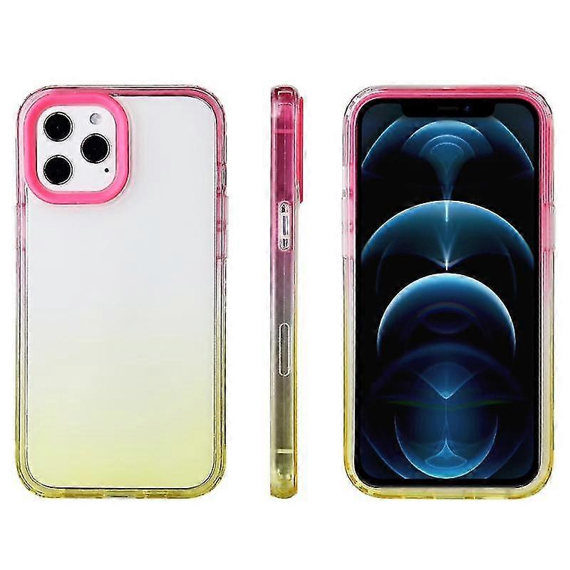 For Iphone 12 Pro Max Candy Gradient Flat Surface Tpu + Pc Shockproof Case(yellow Rose Red)