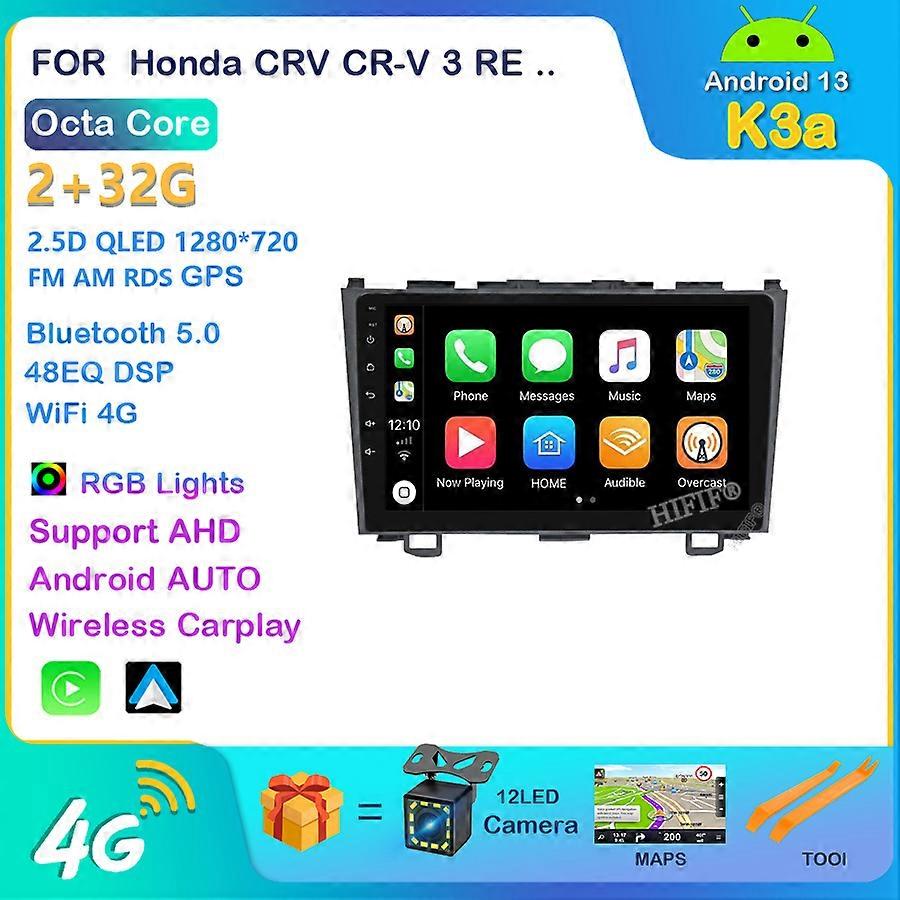 4+64G For Honda CRV CR-V 3 RE 2006 2007 2008 2010 2012 Car Radio Multimedia Video Player Navigation GPS Android 13 No 2din