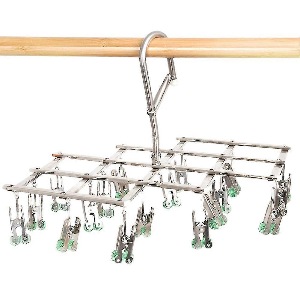 Stainless Steel Drying Hanger With Clips Multifunctional Hanging Drying Rack Foldable Windproof Socks Holder