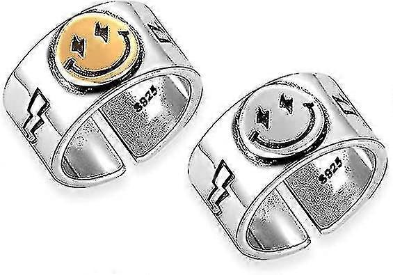 2pcs Smiley Crying Face Ring For Women Smile Ring Vintage Silver
