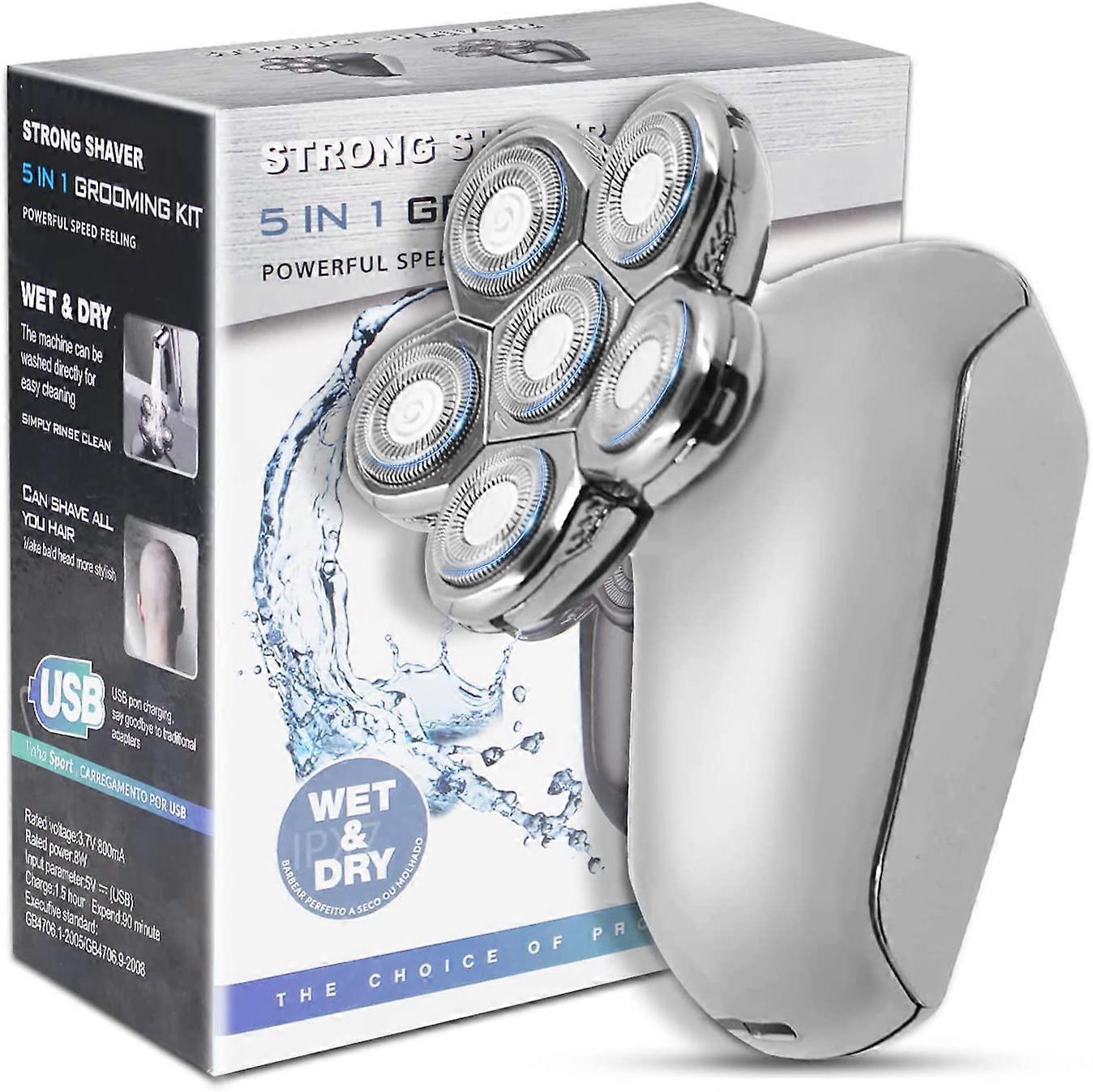 Head Shavers for Bald Men, 5-in-1 Waterproof Electric Razor for Men with LED Display, 6D Floating Cordless Rechargeable Wet/Dry Rotary Shaver Grooming