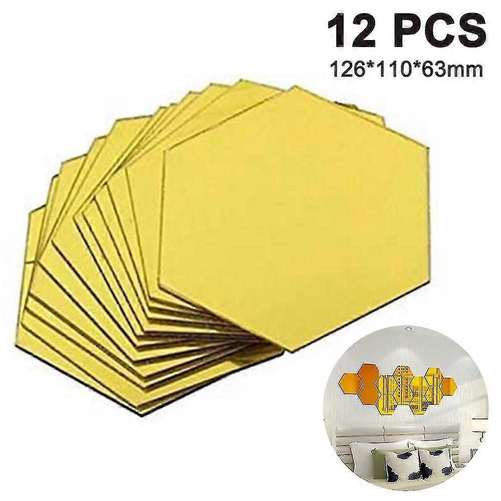Hexagon Wall Decals,12pcs Large Removable Acrylic Mirror Wall Stickers
