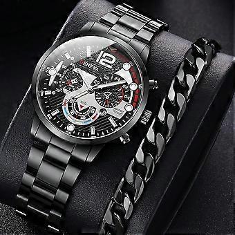 JUEGE* 2pcs Elegant Men Triple Dial Round Quartz Watch & Bracelet Set, Ideal choice for Gifts