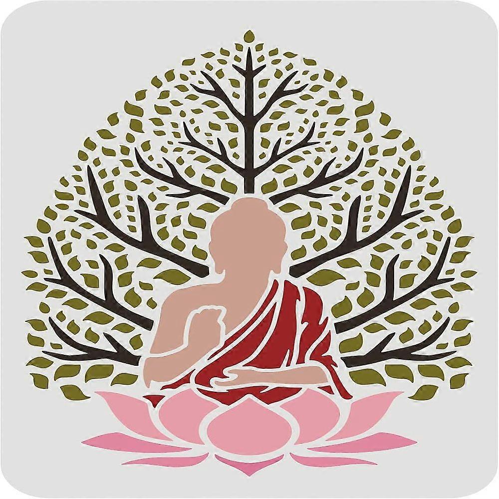 1pc Buddha and Tree Stencil 29.7x21cm Reusable Buddha Stencil for Painting Sitting Buddha Stencil Buddha Pattern Stencil for Painting on Wall Canvas F