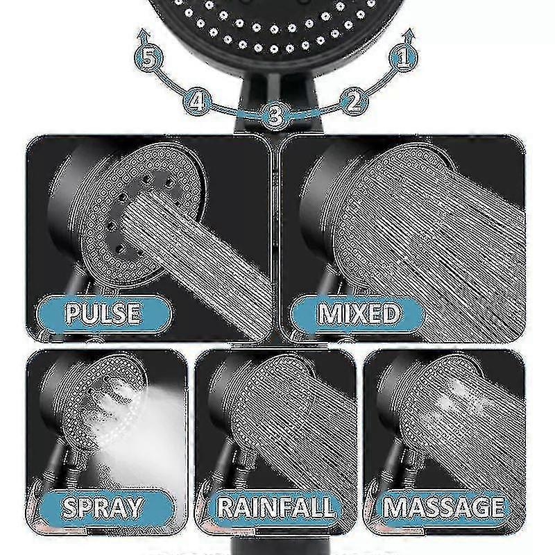 High Pressure Shower Head 5 Mode Adjustable Handheld Sprinkler With Hose Bracket