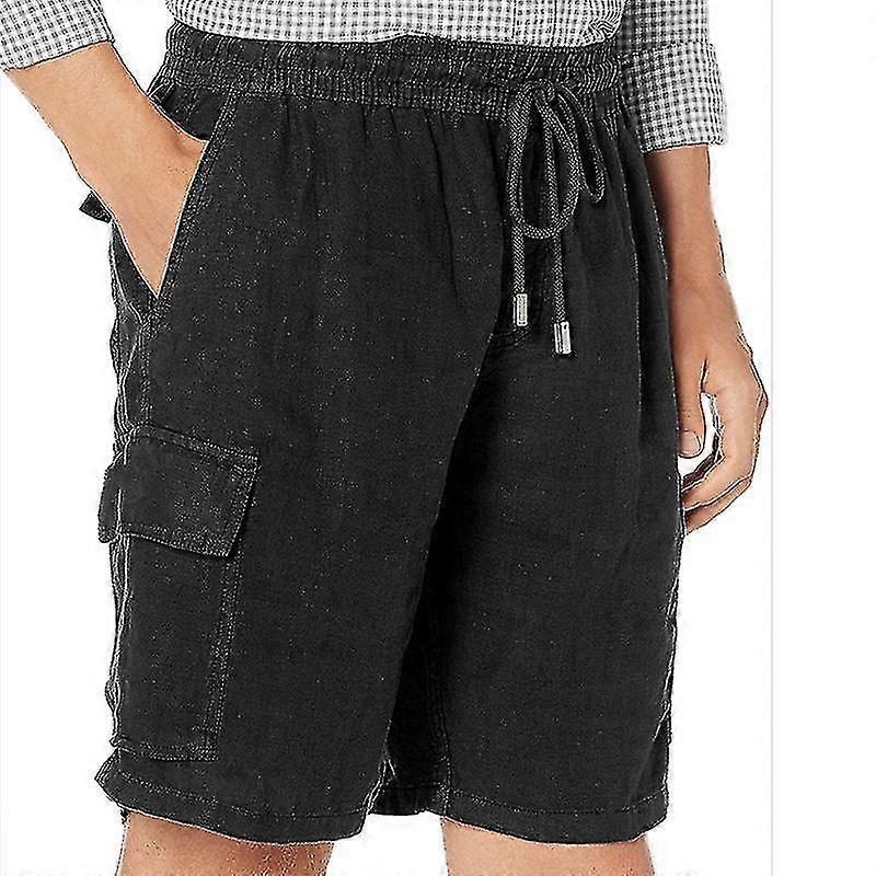 Men Elastic Cotton Linen Casual Shorts Drawstring Solid Pants s202412246717