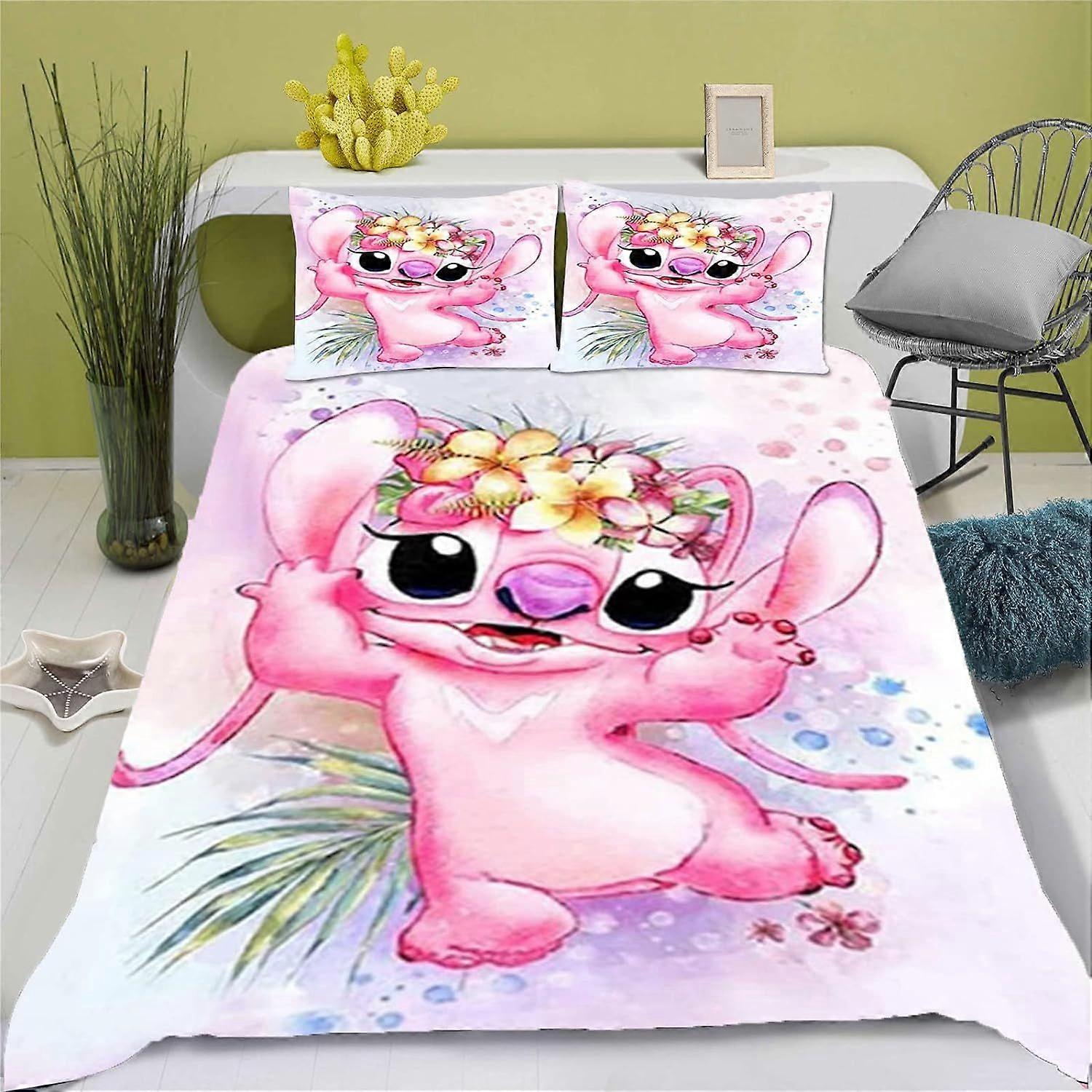 Stitch Children's Bedding Set, Lilo and Stitch Animated Character Design, Soft and Comfortable Microfiber Duvet Cover Set