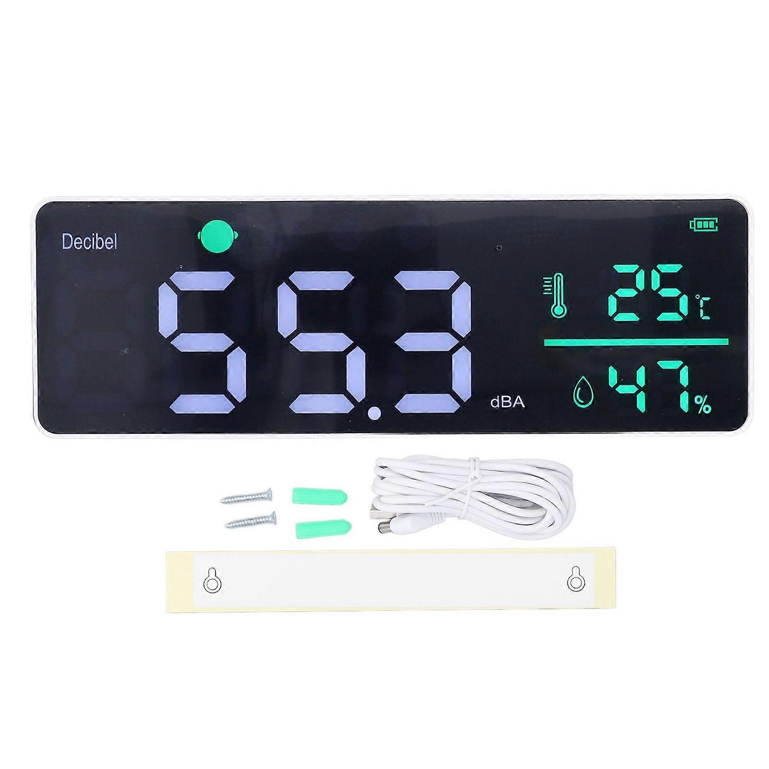 Sound Level Meter 30‑130dBA Noise Detector LED Display Decibel Temperature Humidity Tester