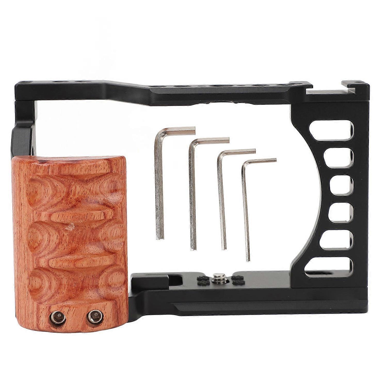 Camera Cage with Wooden Handle for Alpha A7C ILCE 7C Aluminum Alloy Protective Camera Video Rig with