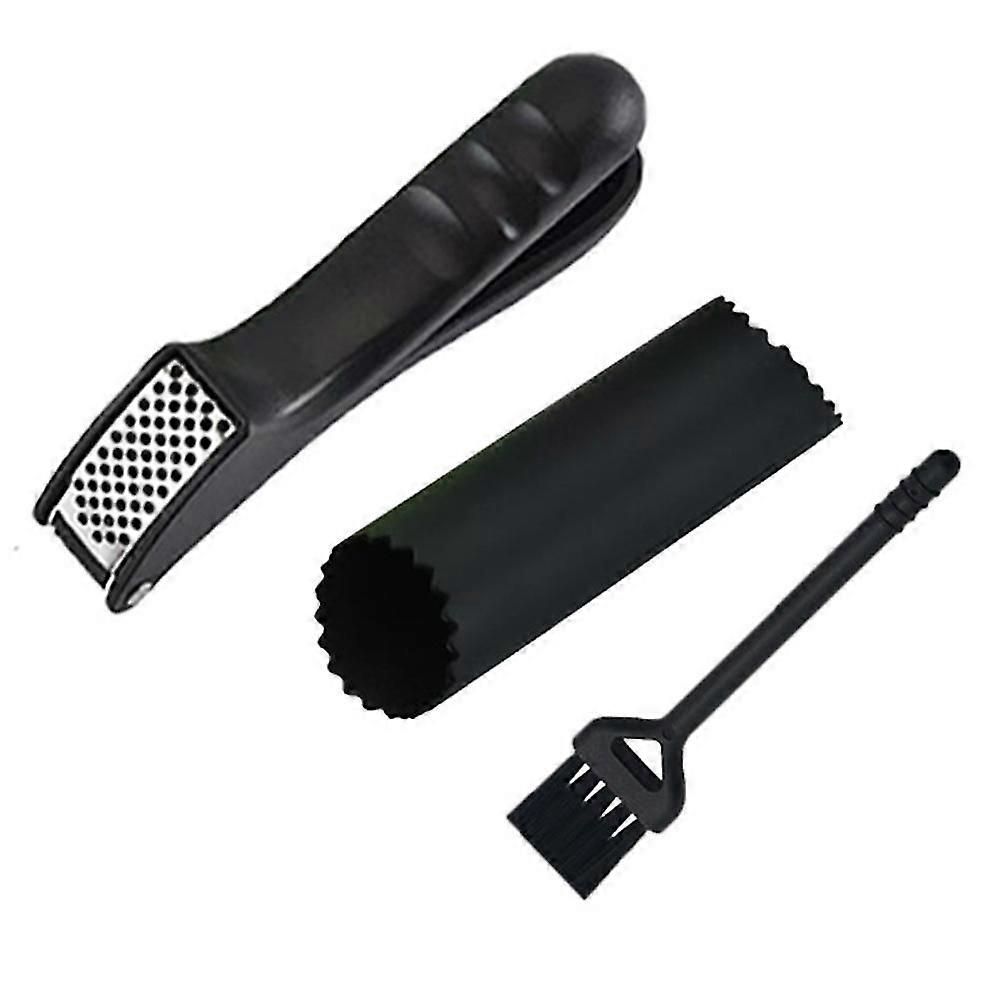 Garlic Press Set- Prum Garlic Press - Easy-squeeze Ergonomic Handle Easy Clean With Non-slip Handles, And Highly Durable Silicone Tube Peeler Cle