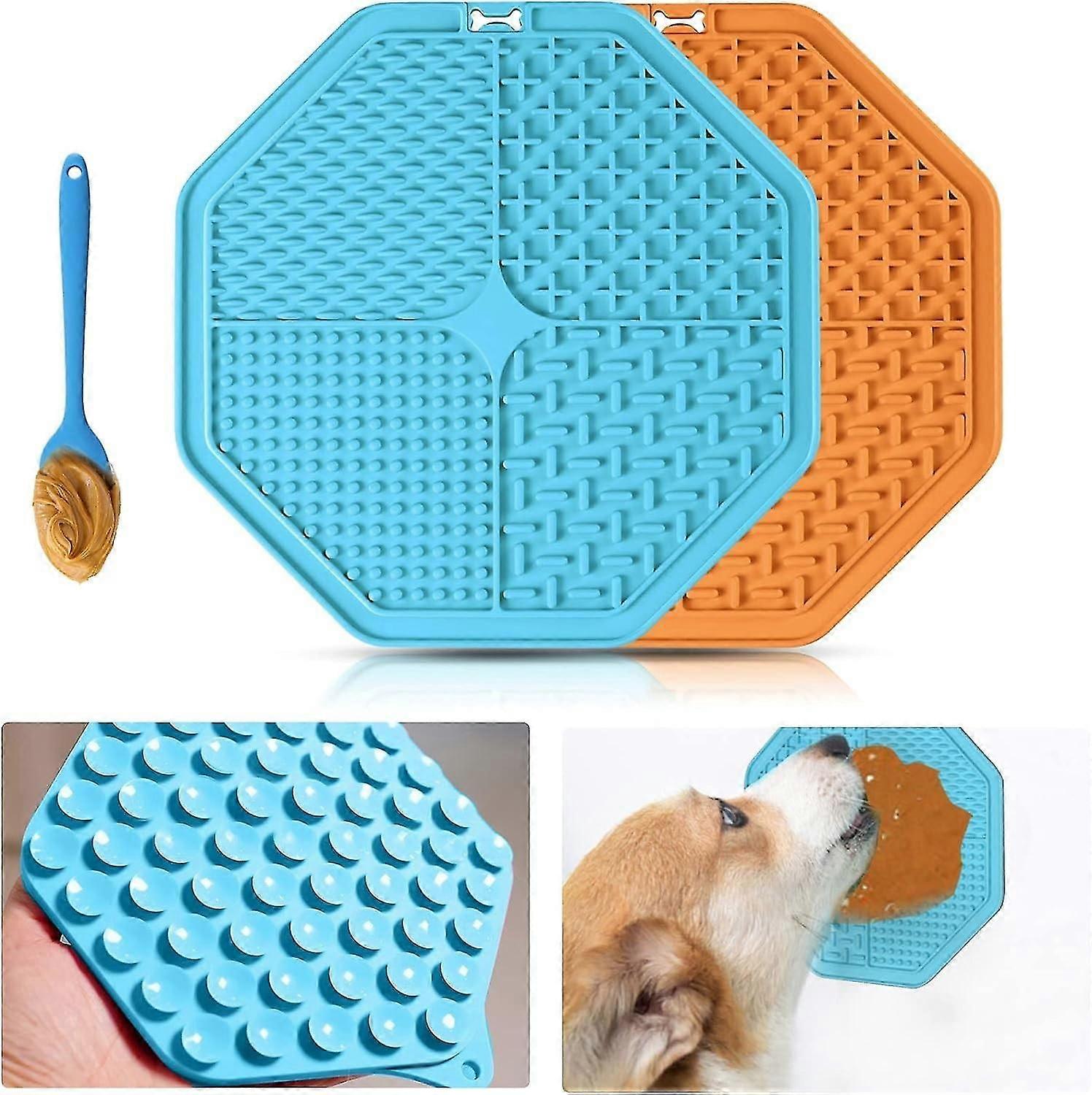Dog licking mat, 2 piece dog licking mat with 1 silicone spade, large dog licking mat with super str