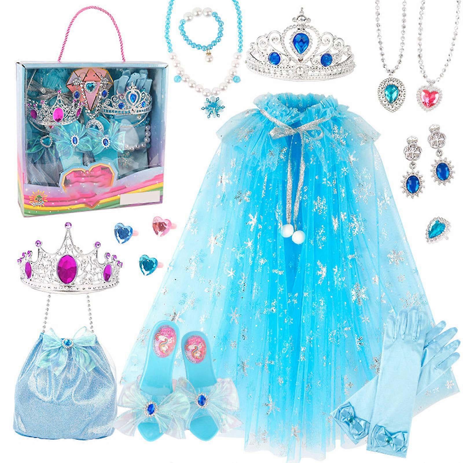 Princess Accessory Set Dress up Ρούχα για Little Girl Party Cosplay Μανδύα Φούστα με Κοσμήματα Τσάντα Γάντια