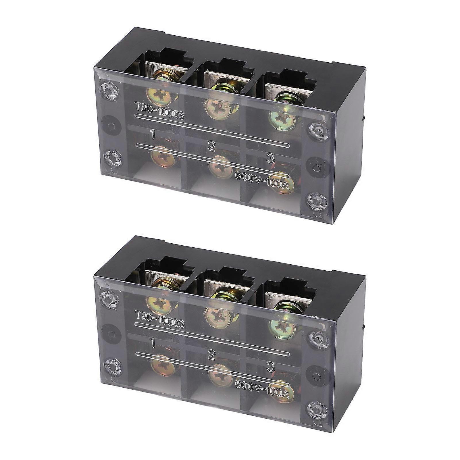 2 Pcs Terminal Strip Block 100A 600V Large Current Easy Wiring Ground Circuit Terminal Block 3 Positions