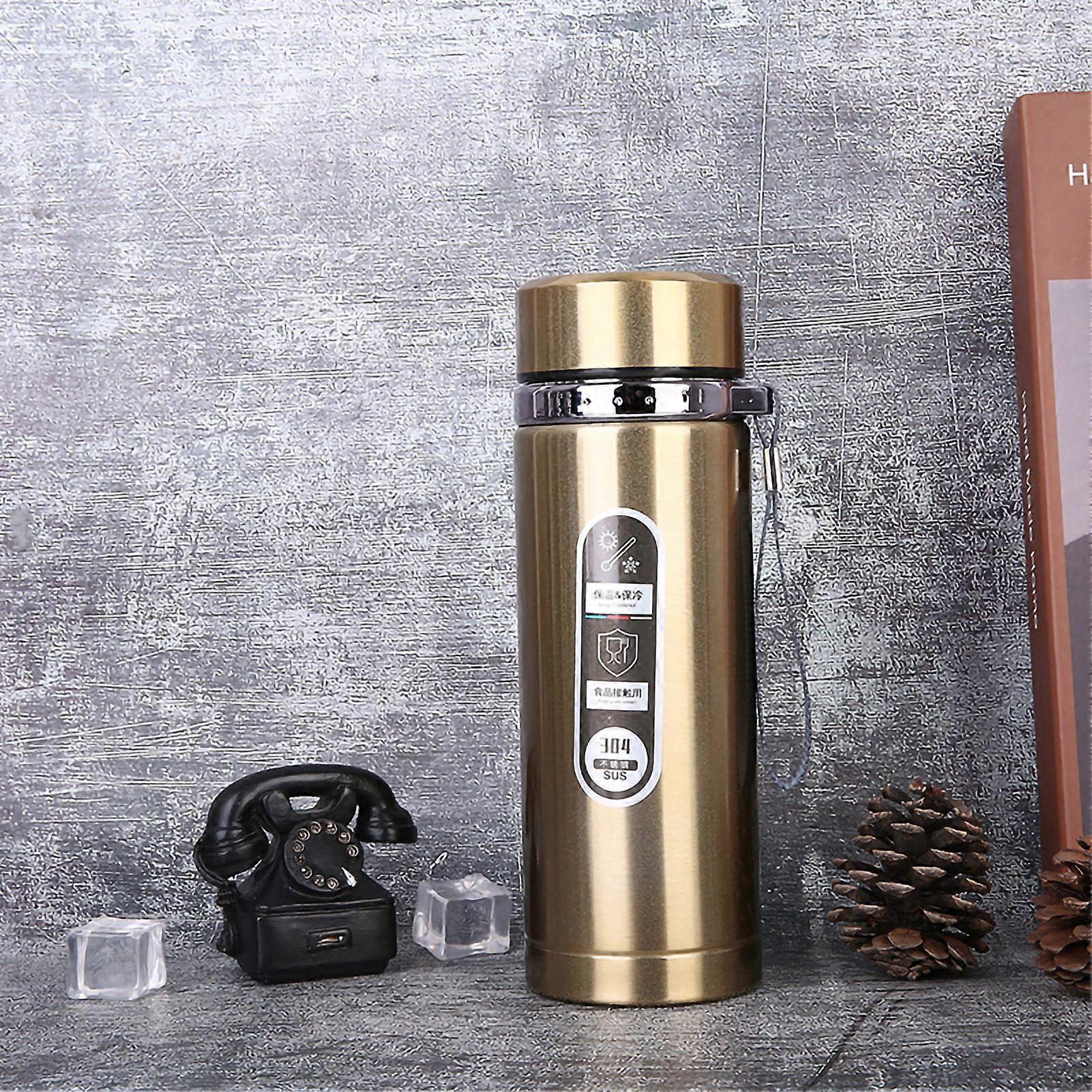 バキュームカップステンレススチールポータブルラージマウス断熱ボトル、ビジネストラベルオフィスデイリーゴールド1000ml用ハンドストリング付き