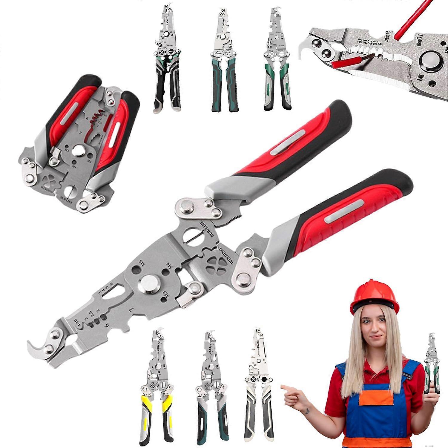 Foldable wire stripper crimper pliers, 18 in 1