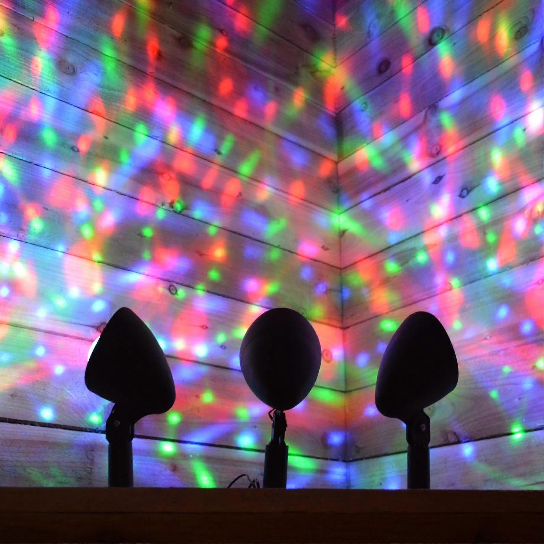 Set Of 3 Premier Led Kaleidoscope / Disco Effect Path Lights In Multi Coloured