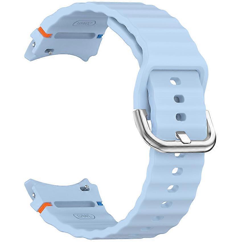 Silicone Watch Strap for Samsung Galaxy Watch 7/FE/6/6 classic/5/5 pro/4/4 classic Wave Model Car Line Silver Color Steel Buckle Strap (Light Blue)