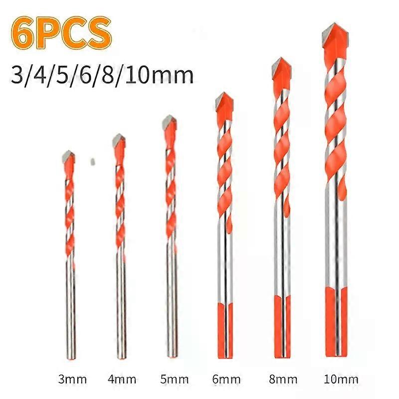 6Pcs Carbide Drill Bit Set Glass, Tile, Wood,Concrete,Metal Drilling 3/4/5/6/8/10Mm Center Drill Bits Drilling Tools Set