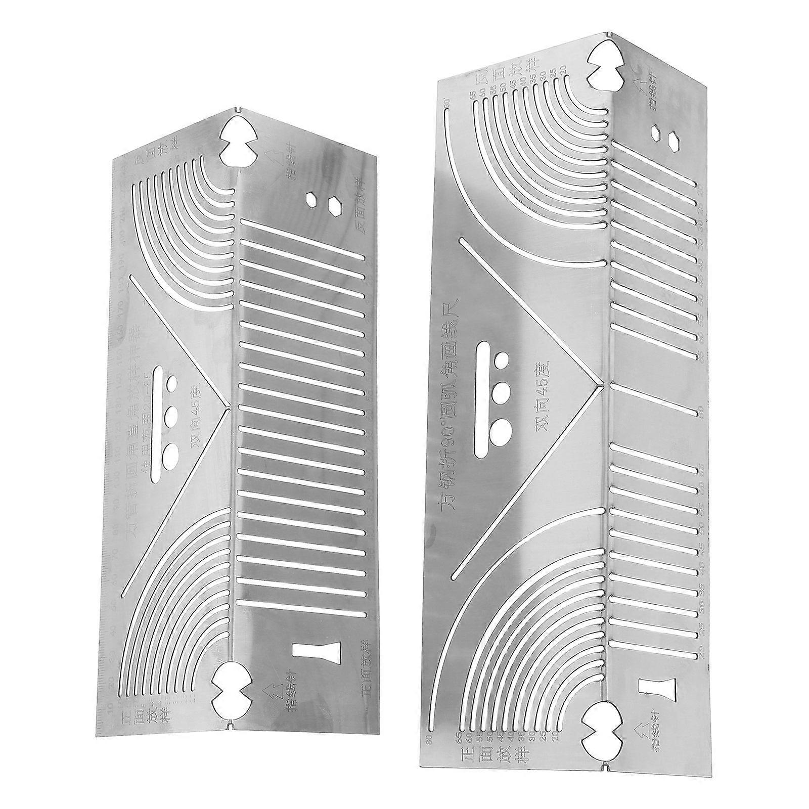 2pcs Arc Marking Ruler Multifunction Angle Ruler Stainless Steel Ruler Scriber Marking Tool Metal Precision Ruler Versatile Scriber Arch Tool Portable
