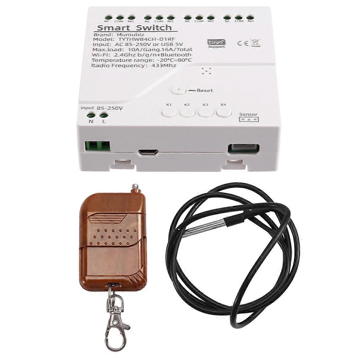 Tuya WiFi Smart Switch Temperature Sensor Monitor AC 85-250V Wireless Smart Switch with RF Remote Co