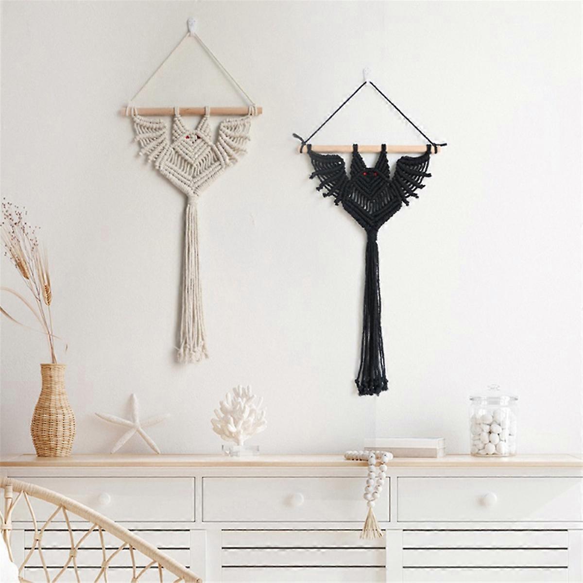 Halloween Bat Macrame Wall Hanging Geometric Art Decor Black