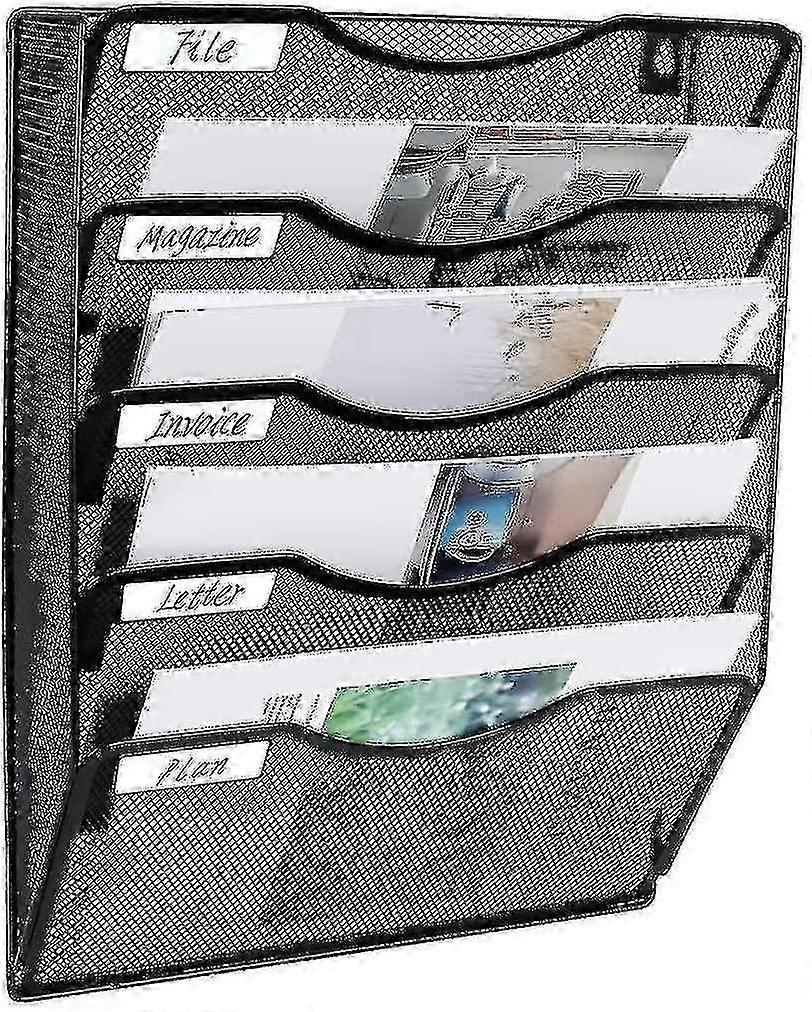 Fong 5 Zakken Mesh Wall File Holder Office Hanging File Folder Magazine Rack Mail Sorter Bin