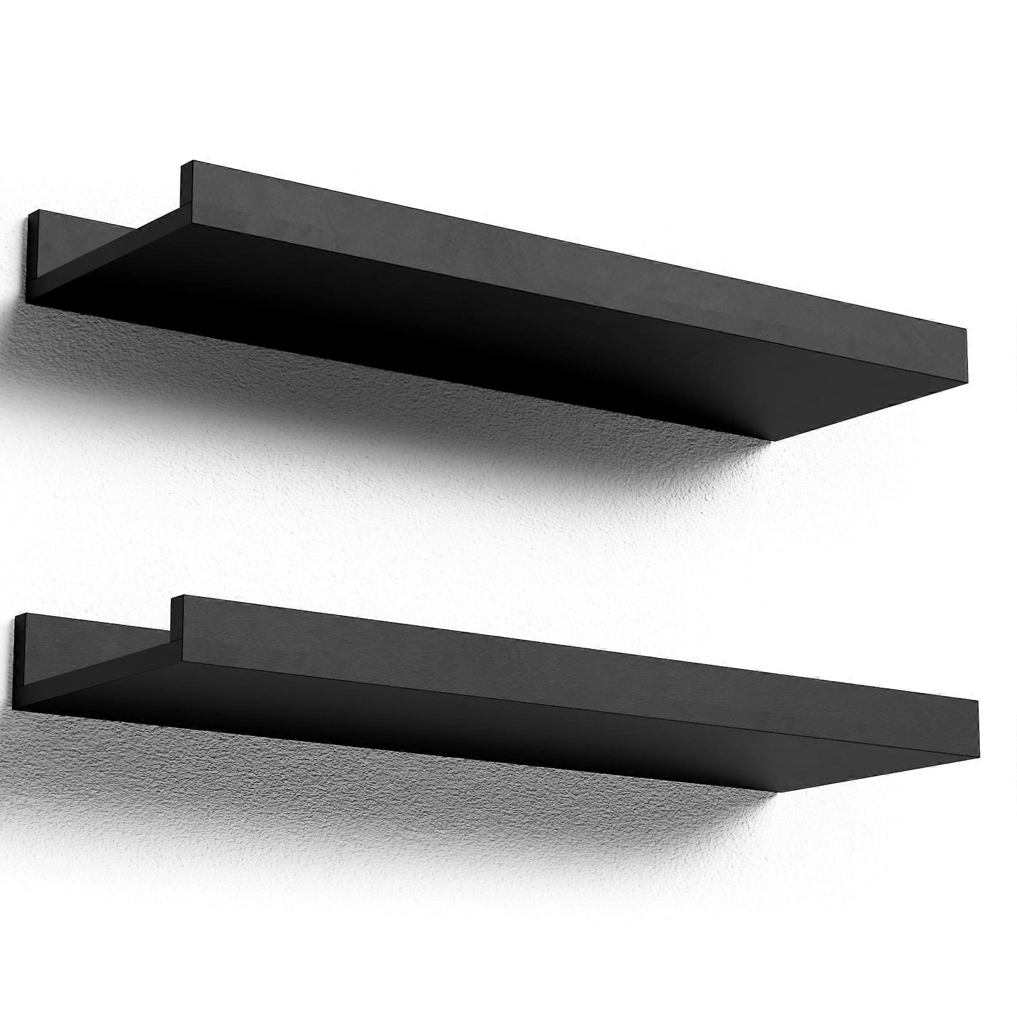 2 Set Modern Black Floating for Shelves Bedroom Wall Storage