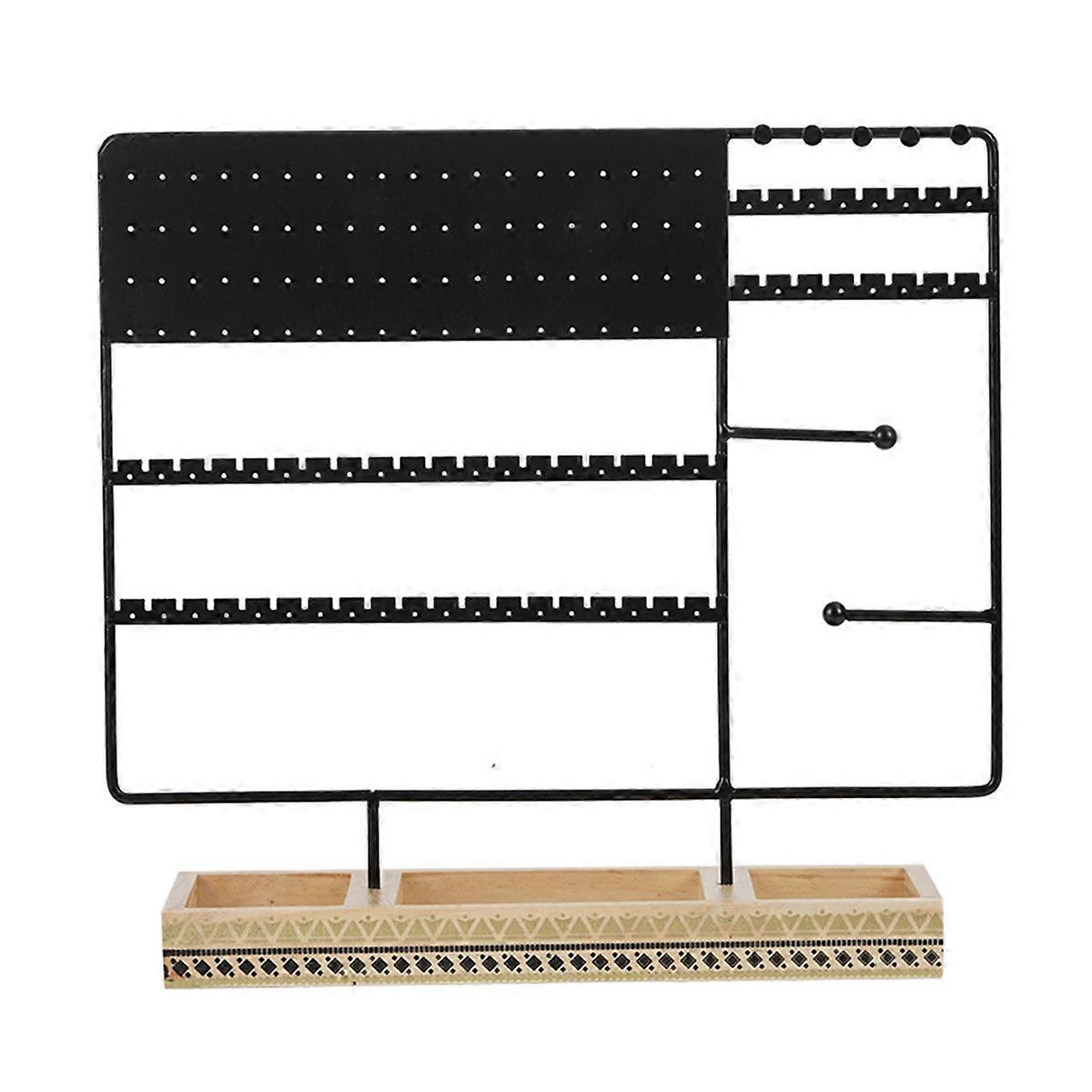 Multifunction Jewelry Wood Base Ring Storage Box Earring Rack Black