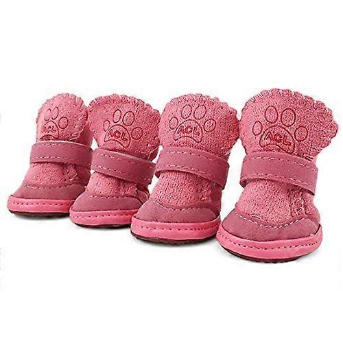 Dog Shoes with Hook Loop Closure for Chihuahua, Pink Booties, Size 3, 4 Pcs Waterproof Pet Footwear