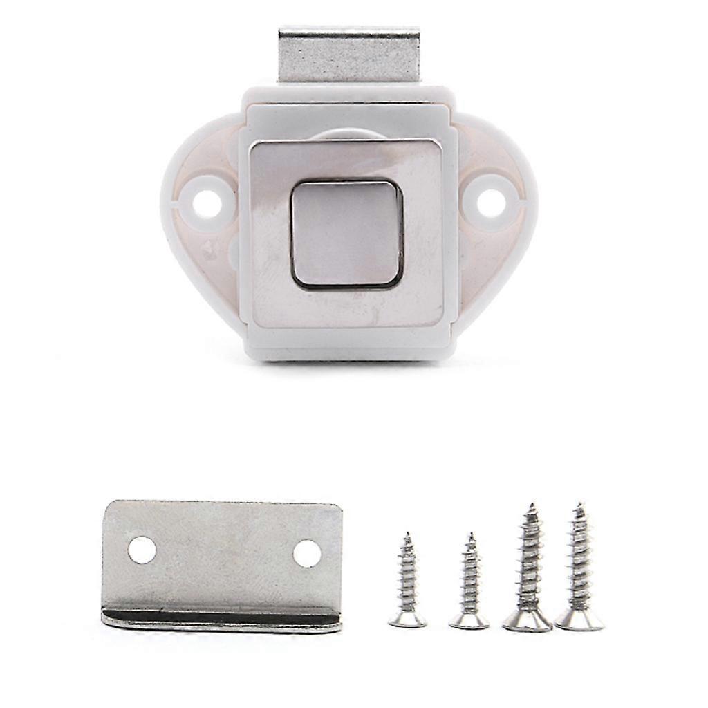 RV Drawer Latches Keyless Push Button Locks Zinc Alloy Cabinet Door Locks Suitable for Door Panels 14-18mm Opening 20mm White Nickel