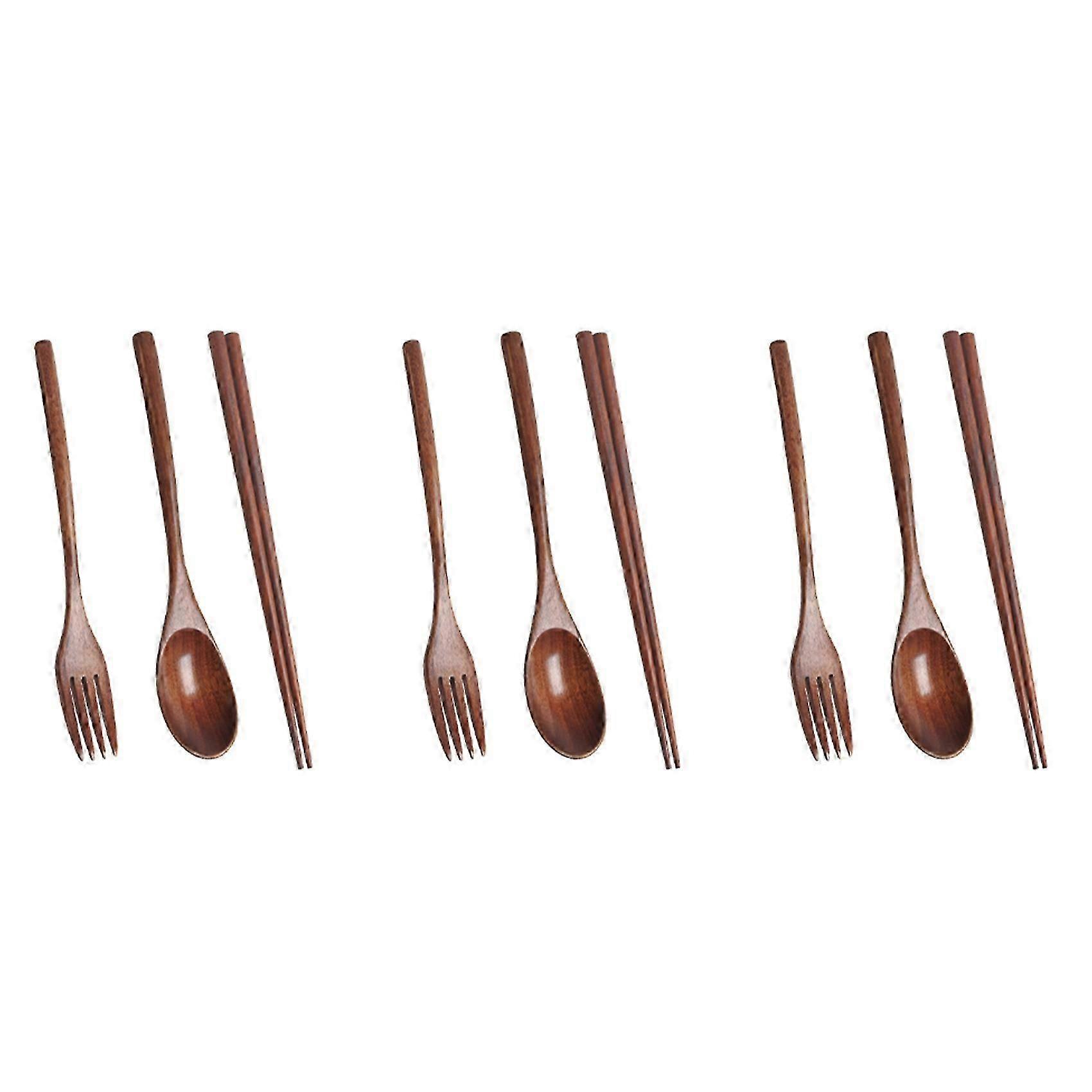 Wooden Cutlery Set Reusable Spoon Fork Chopsticks for Camping Lunch