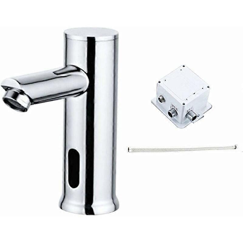 Battery-Powered Brass Sink Cold Water Tap with Automatic Sensor, Modern Home Installation Tray