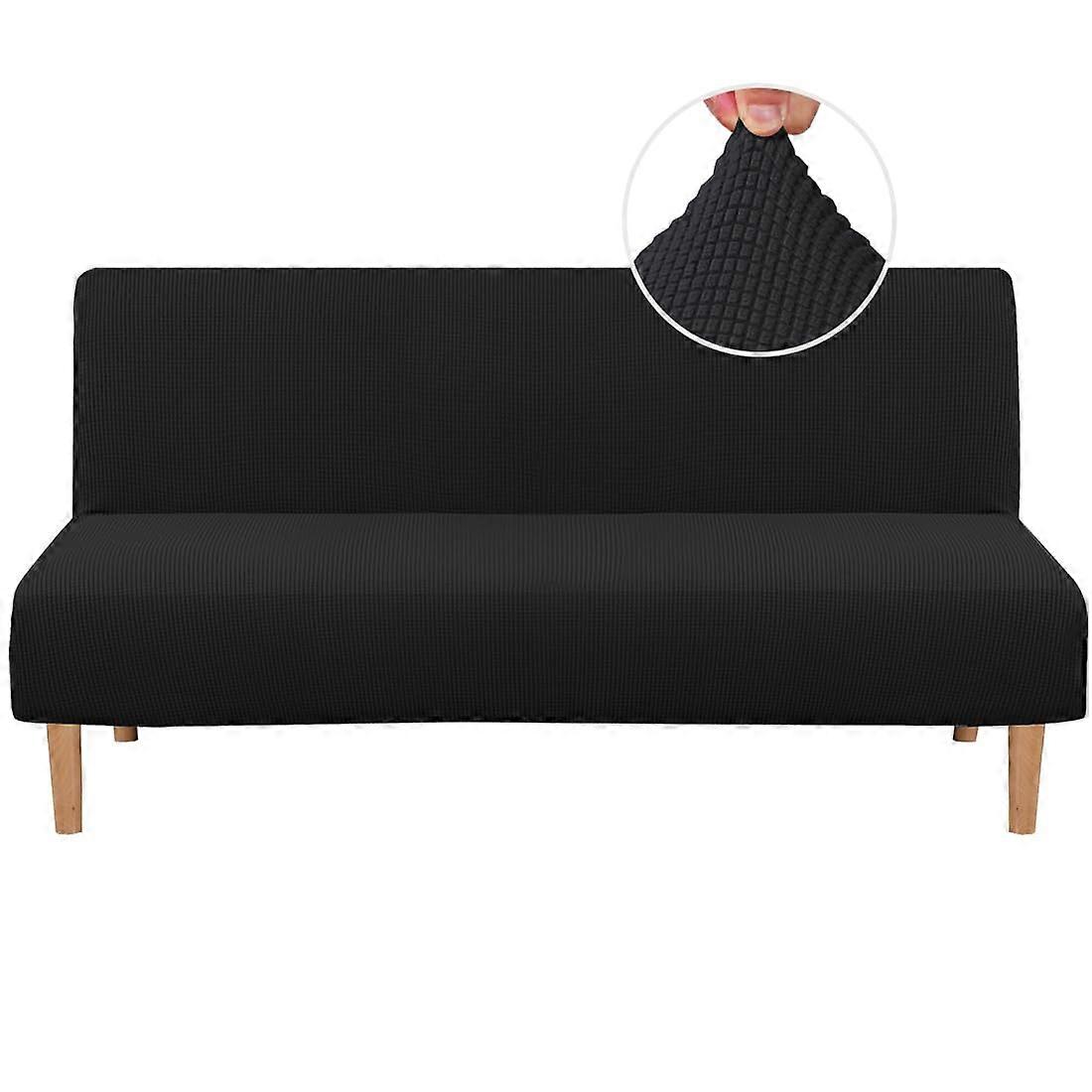 Elastic Stretch Futon Cover with Rich Textured Small Checks Jacquard Fabric for Machine Washable Black