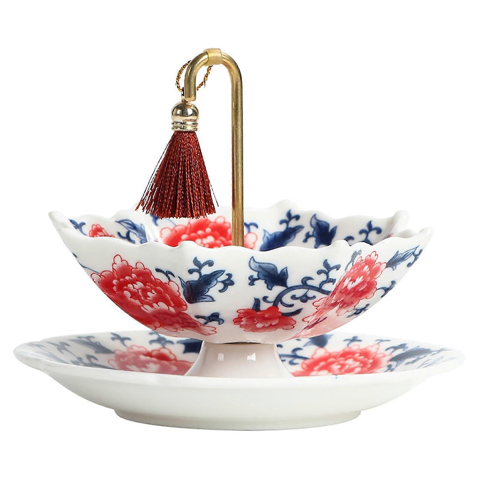 Umbrella Tea Filter – Reusable Tea Strainer for Loose Tea, Single Cup Infuser with Base, Red Peony Design