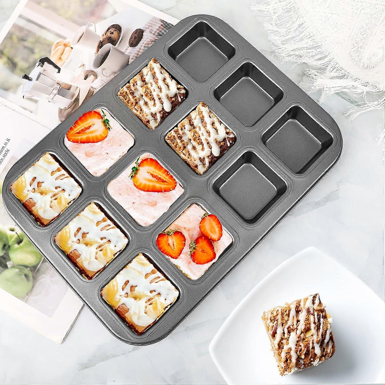 RHBLME Confezione da 2 teglie per brownie con divisori, 31 x 19,6 x 4,1 cm, antiaderenti, in acciaio al carbonio, 18 teglie da forno per brownie, per cuocere pane, biscotti, torte, fondenti