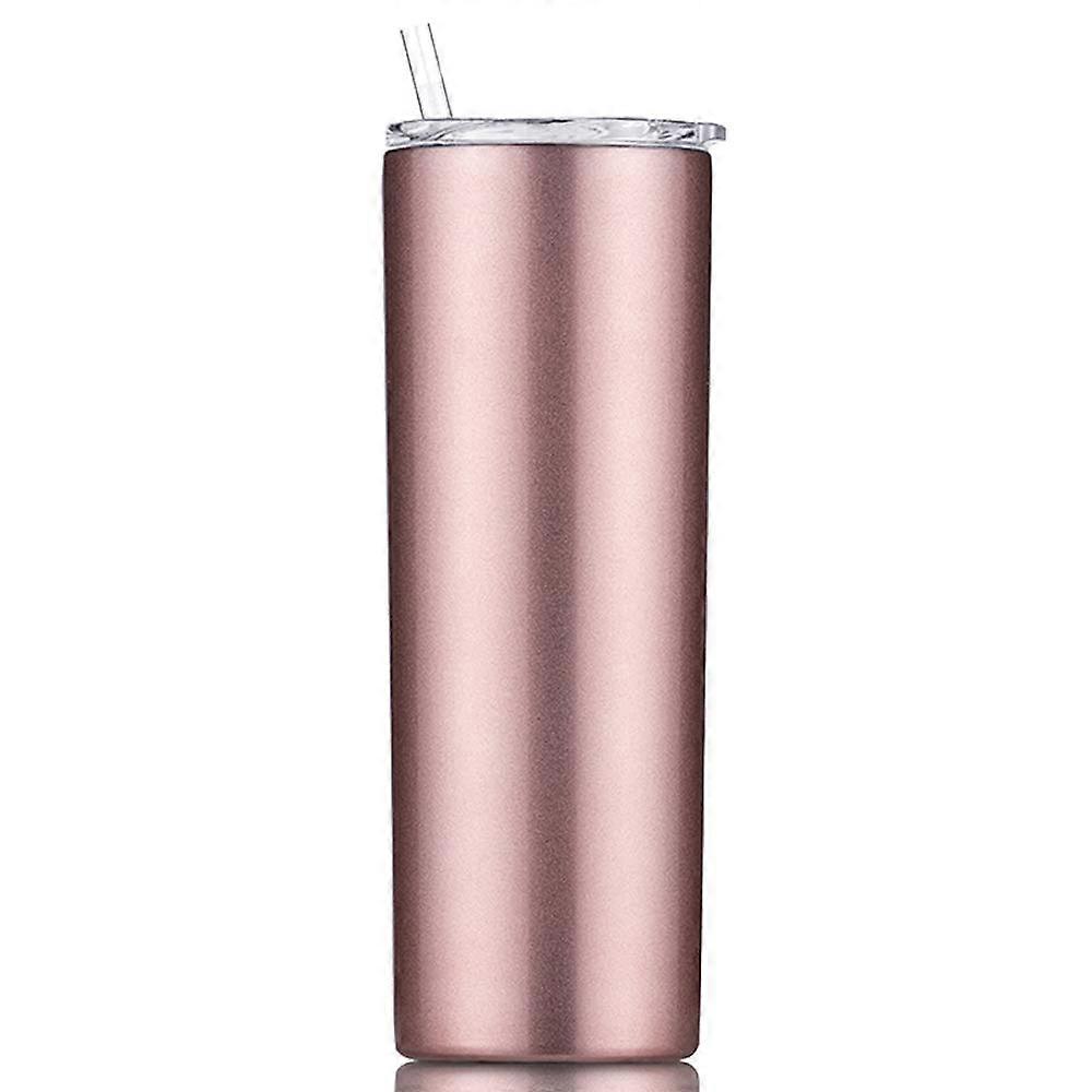 18/8 Stainless Steel Vacuum Insulated Travel Cup with Pipette and Lid, 20oz Cold and Hot Drink Container in Rose Gold