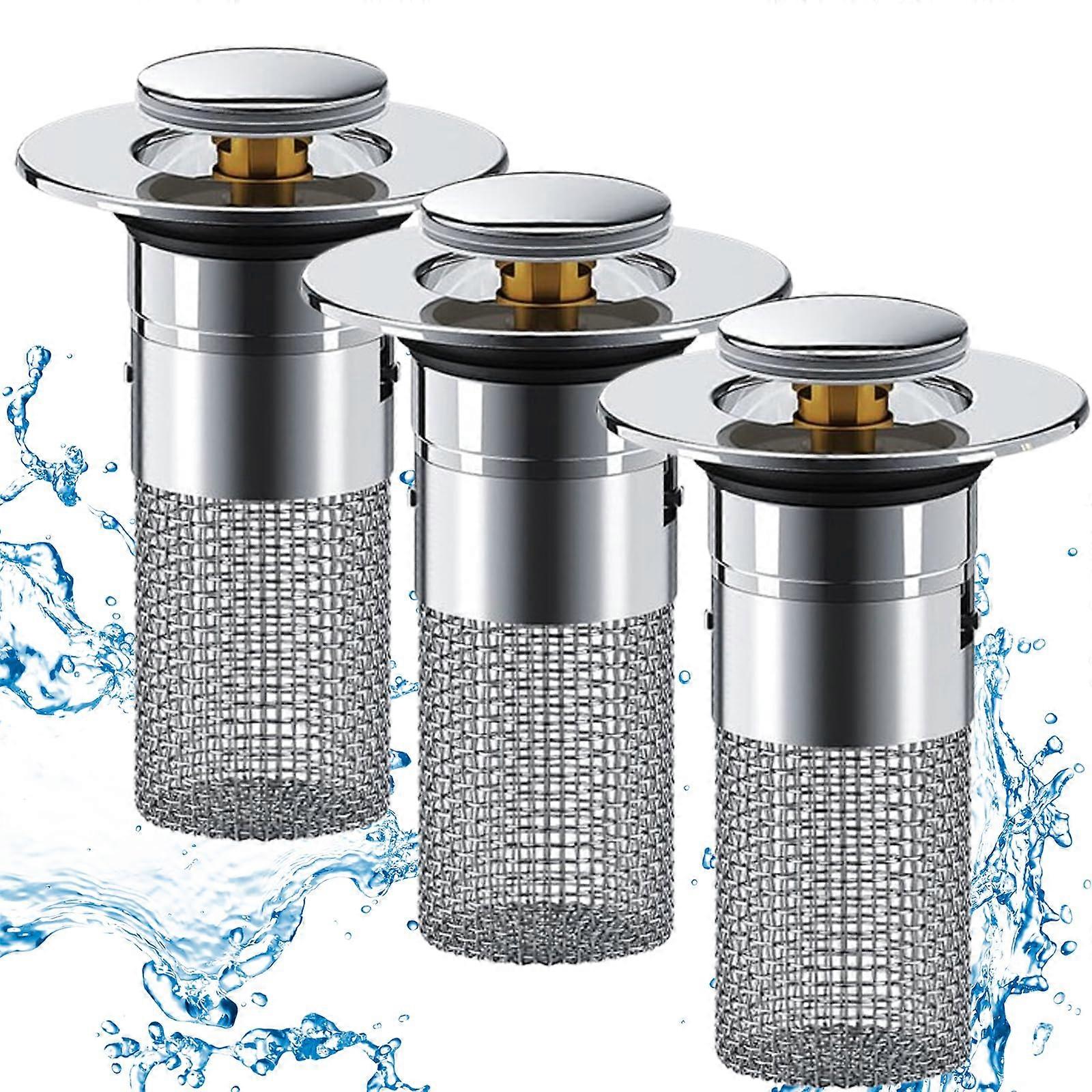 Drain Drain Filter Sink Plug Removable Stainless Steel Filter Basket 3-Piece Set