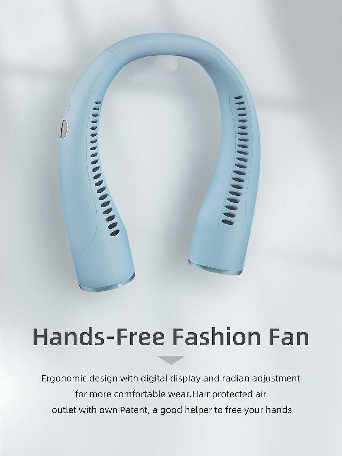 Portable Neck Fan With Digital Display (Blue)