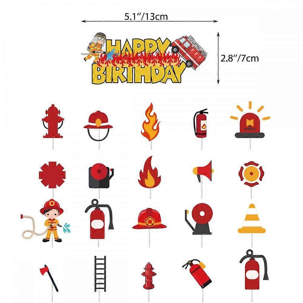 Fireman theme Party Decorations Include Happy Birthday Cake Topper