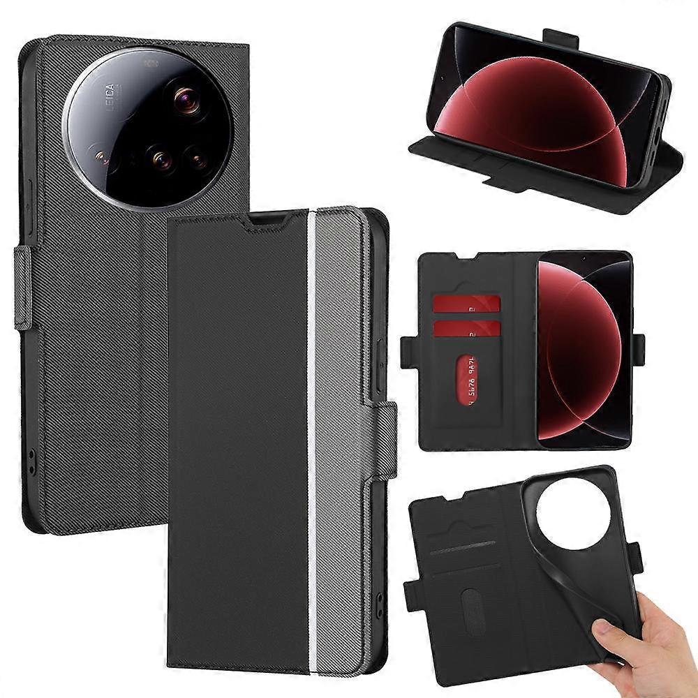 Twill Texture Side Button Leather Phone Case For Xiaomi 15 Ultra