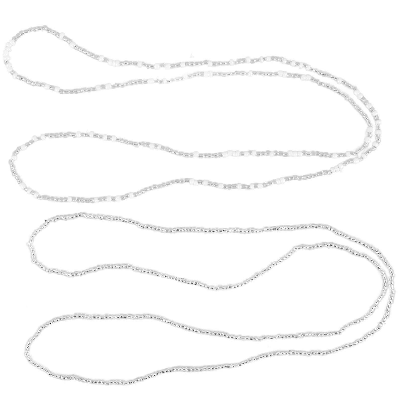 2Pcs Bikini Chain Beach Chain Waist Chain Waist Beads Belly Beads Double-string Chain (Silver, White)