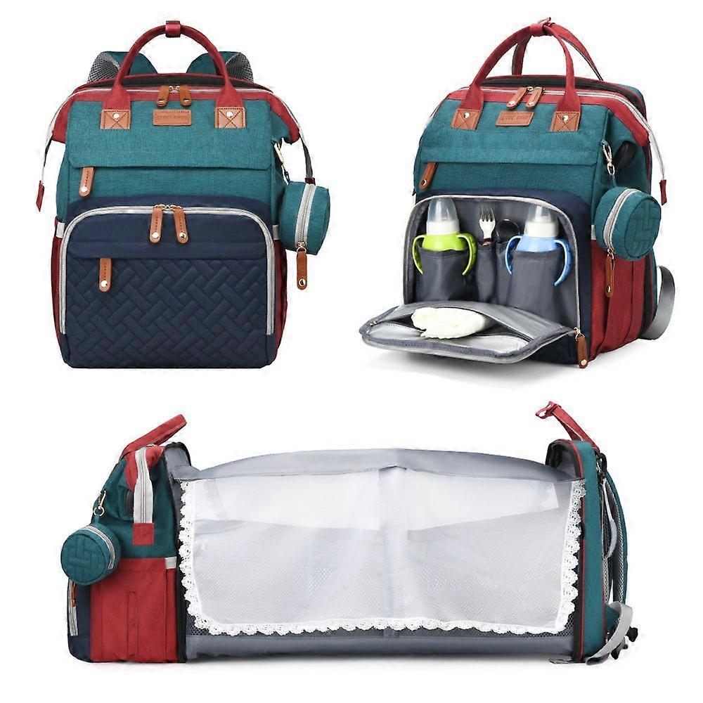 Diaper Bag Backpack with Changing Station Travel-Friendly, USB Charging Port, Waterproof Oxford Red, green and blue
