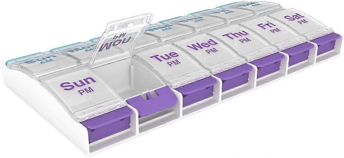 (7Day) Push Button Pill Case Bundle with AM/PM Compartments, Clear and Black/White Lids