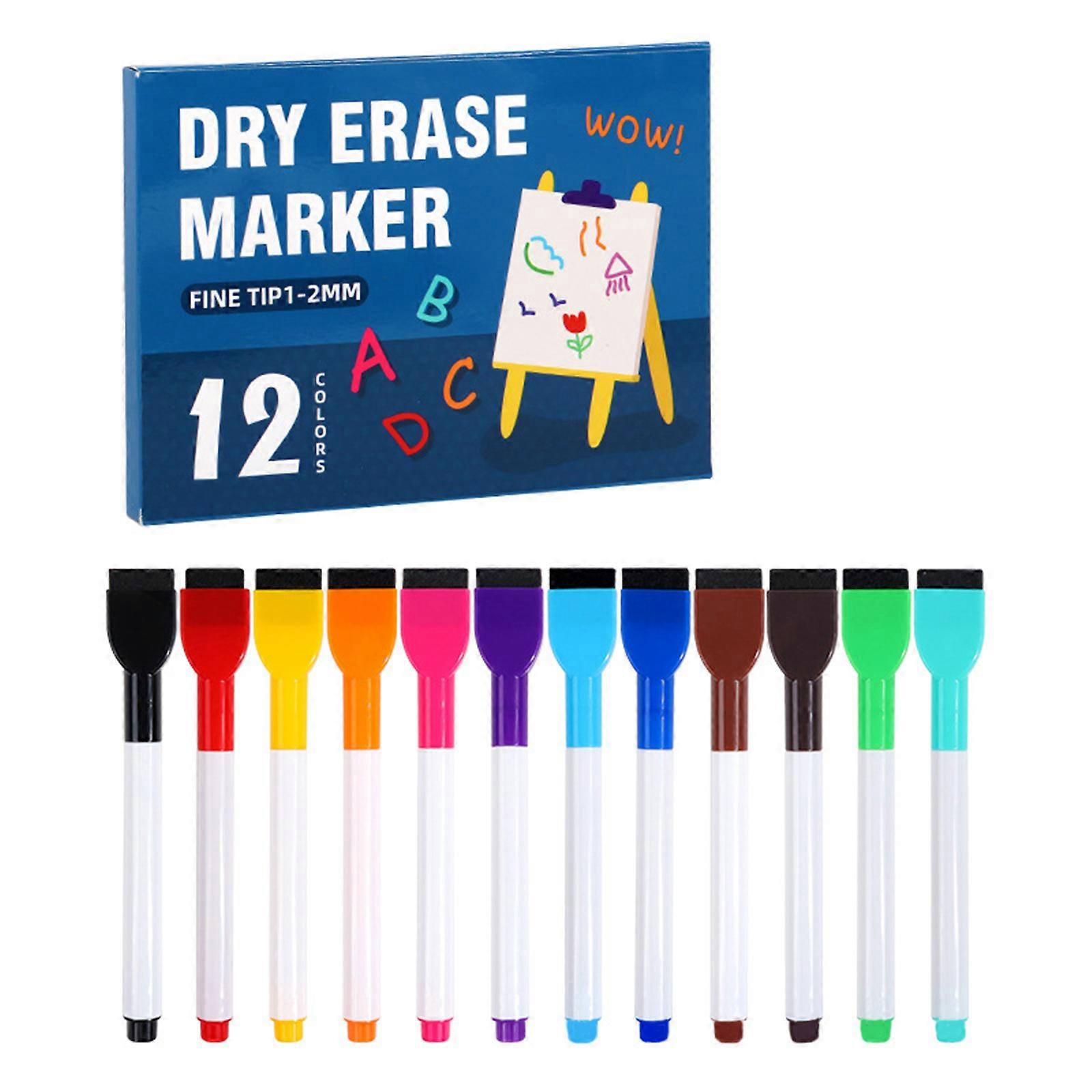12 Color Magnetic Marker Pen for Whiteboards, Pin Board, Flipchart Marker Erasable Whiteboard Marker with Eraser 12 Colors