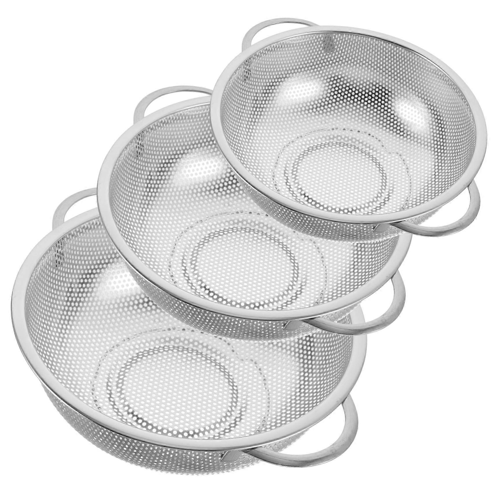 Stainless Steel 3-Piece Colander Set with Draining Mesh for Fruits and Vegetables, Kitchen Sink Strainer, Fine Mesh Design