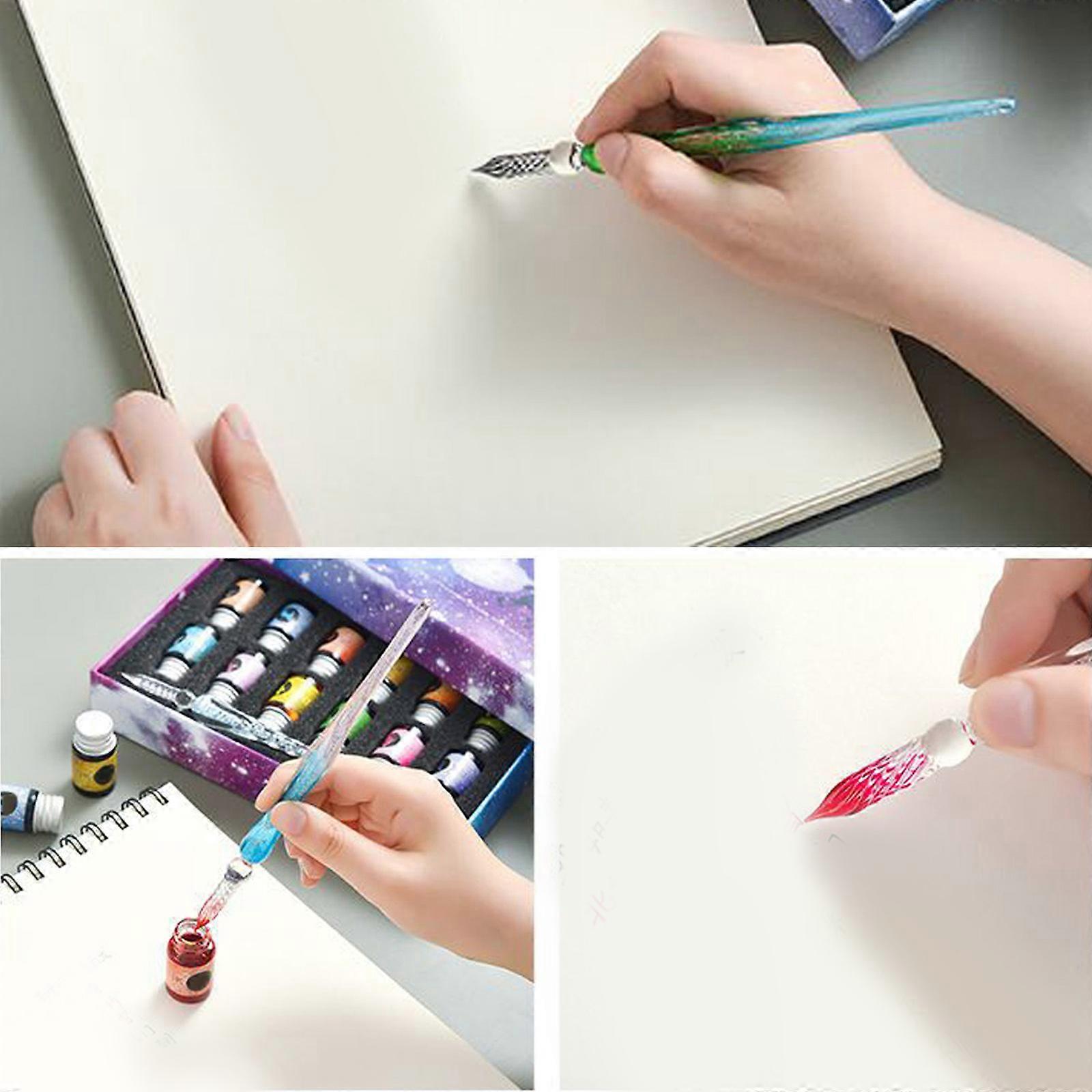 Creative Calligraphy Dip Pens Gradient Glass Dip Pen Ink Set with 12 Colorful Inks for Art Writing Signatures Decora  PK