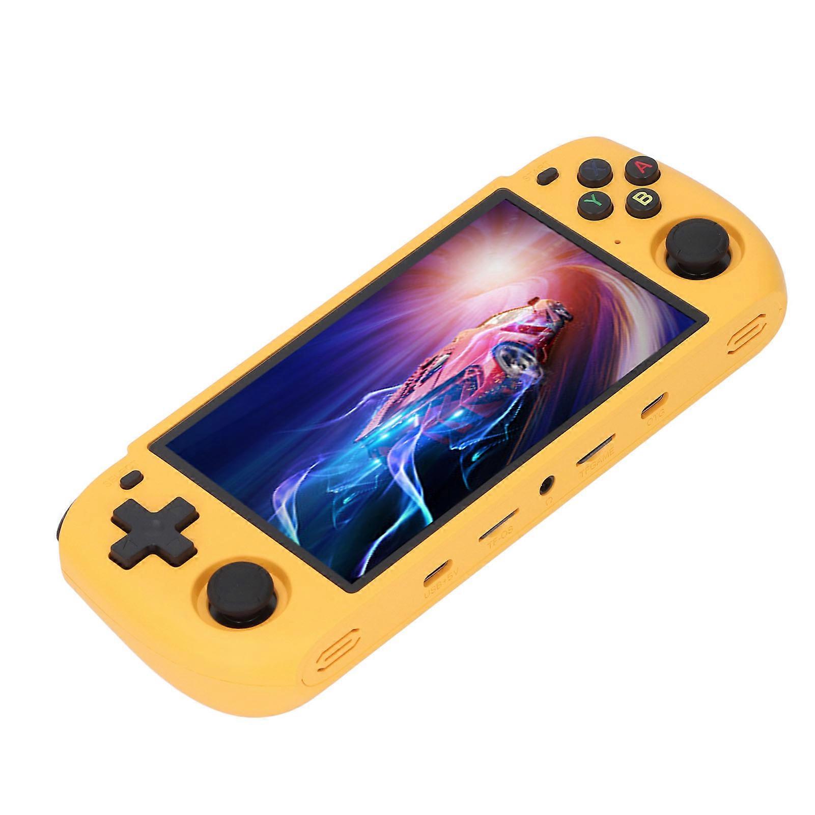 Handheld Game Console Retro Open Source Dual Rocker 5in for Kids Adults Gaming Yellow 16G+64G 