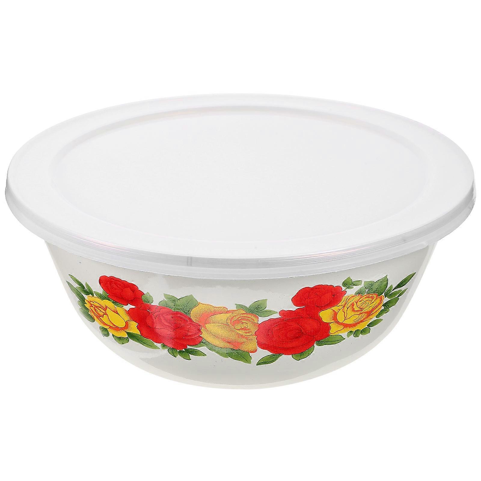 2 Sets Enamel Mixing Bowls with Lids   Vintage Food Storage Containers for Salad, Noodles, and Soup   Lightweight, Portable, and Easy to Clean